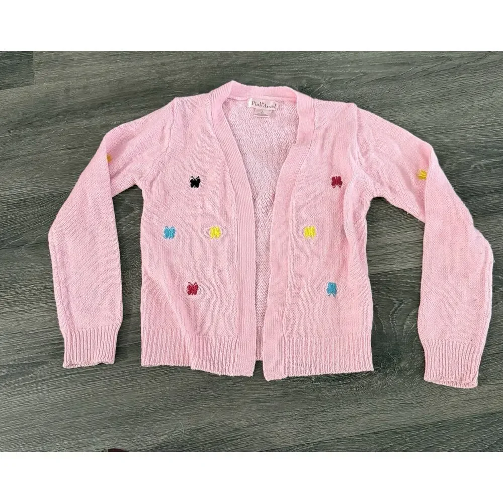Pink Angel Cardigan Sweater Girls L 6x Boho Whimsy Fairy Cottage Barbie - Picture 1 of 5